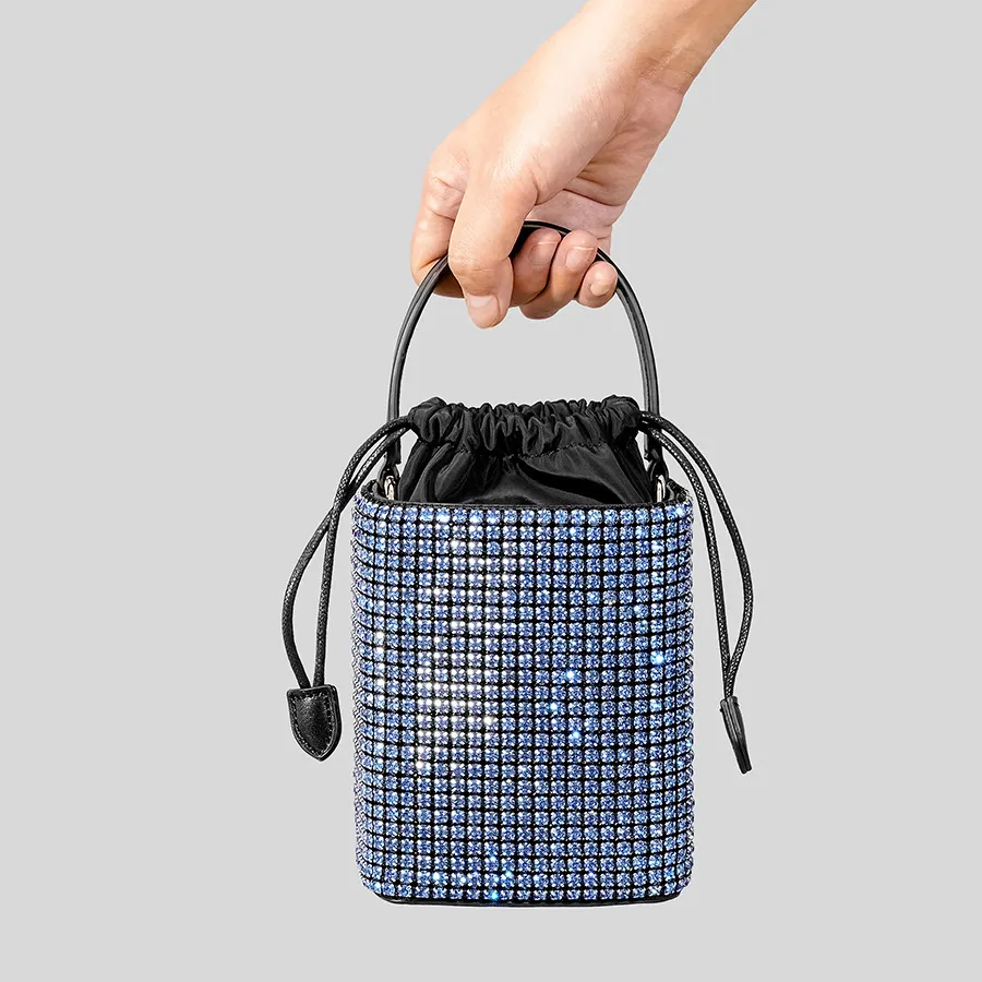 Mini bolso con diamantes de imitación para mujer, cadena con cordón, bolso de mano de noche para teléfono móvil