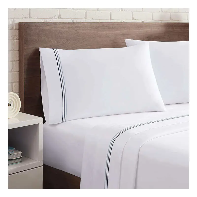 5 stelle produttore di biancheria da letto per Hotel personalizzato ricamato in cotone 100% Set di lenzuola piatte 4 pezzi lenzuola Set di lenzuola