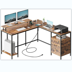 简单的l形木角台式电脑桌，带家庭办公室抽屉 - Product Image 6