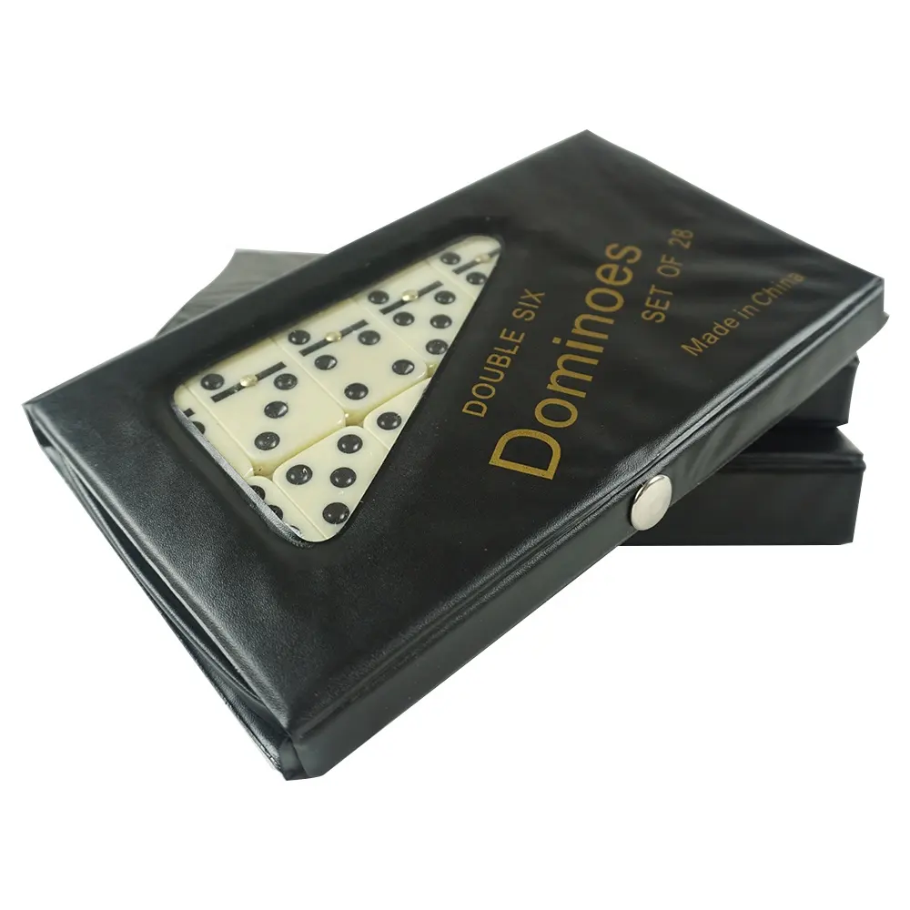 ブラックPVCケースにゴールデンネイルを備えた4807プロフェッショナルダブルシックスドミノアイボリーカラーボードゲームドミノのフルセット