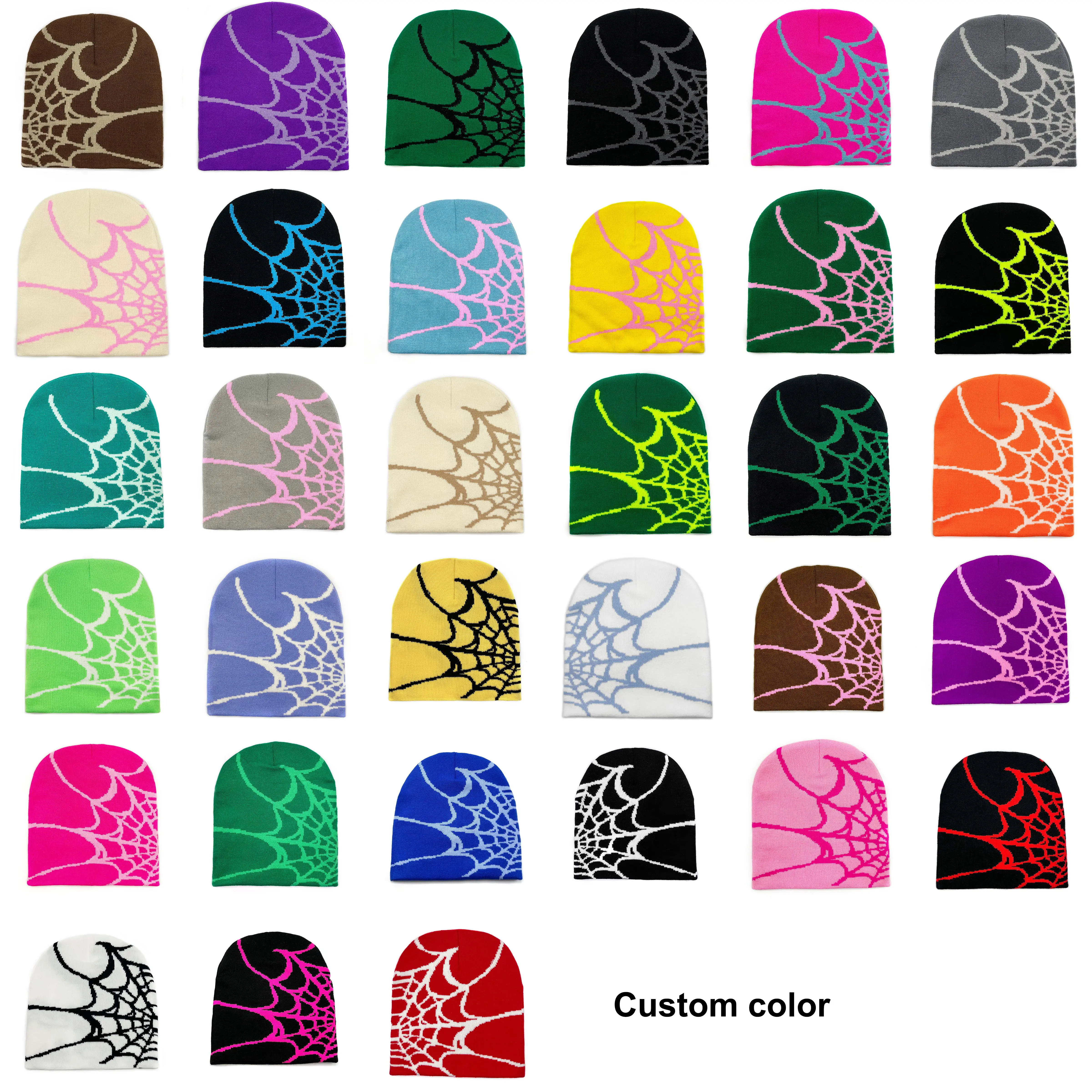 Bonnet en toile d'araignée Y2K avec logo personnalisé Bonnet tricoté en acrylique Casquette en forme de crâne pour hommes et femmes Bonnet chaud d'hiver pour l'extérieur