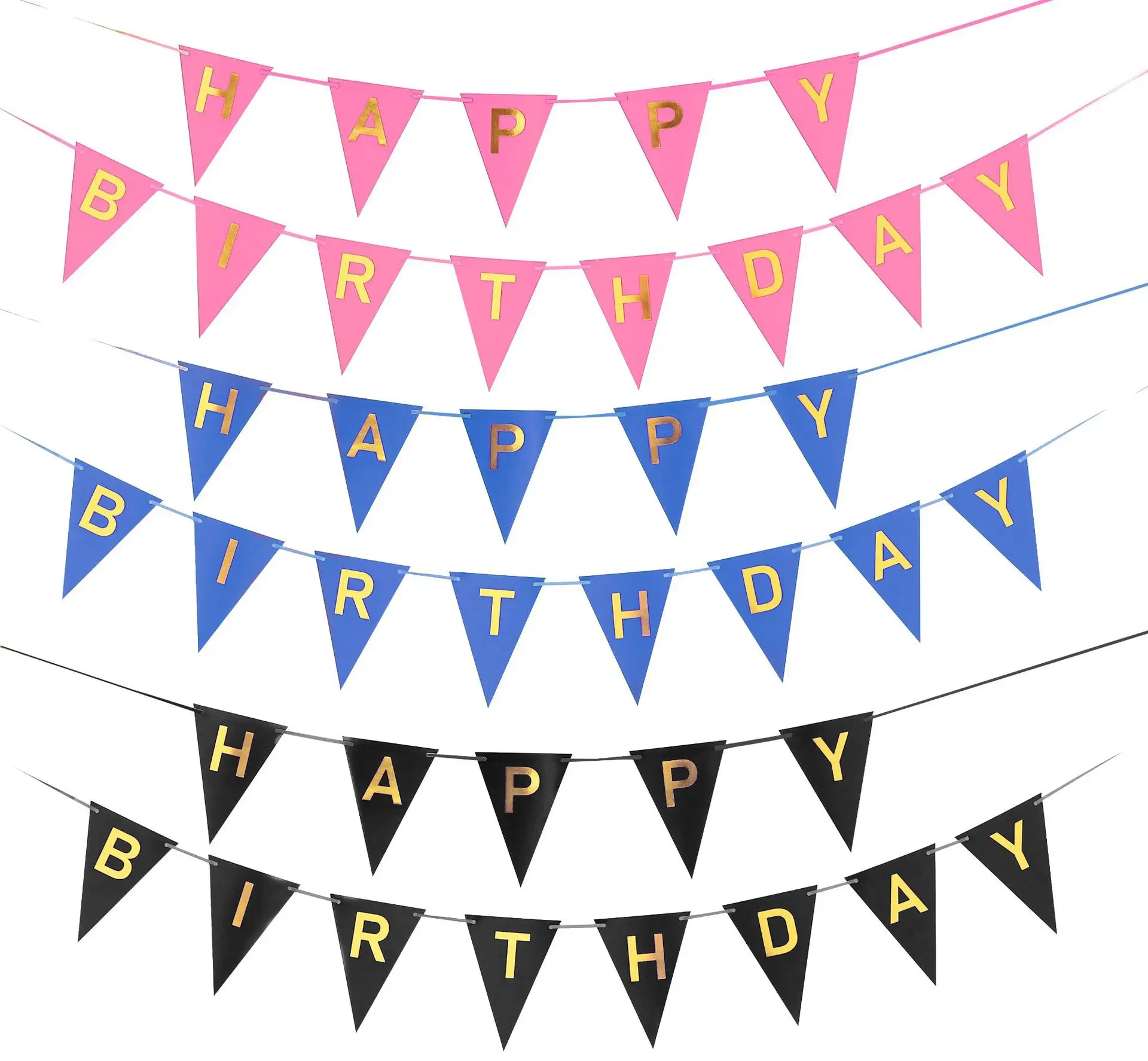 Bannière joyeux anniversaire 13x18cm avec lettres dorées, banderole pour décorations de fête, drapeau en queue de poisson, signe d'anniversaire, fournitures de bannière
