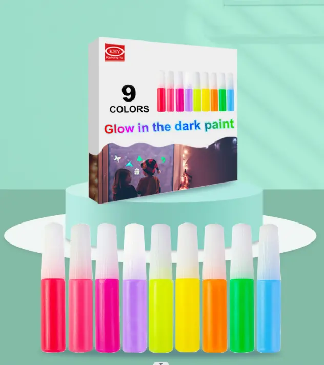 Bview arte pintura acrílica brilha no escuro, 9 cores 6ml tinta líquida luminosa, pintura brilhante para artesanato faça você mesmo