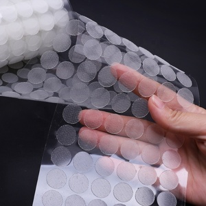 Cinta de velcro para uso doméstico, cuadrados redondos troquelados transparentes, gancho autoadhesivo de nailon y círculo de puntos de bucle - Product Image 1