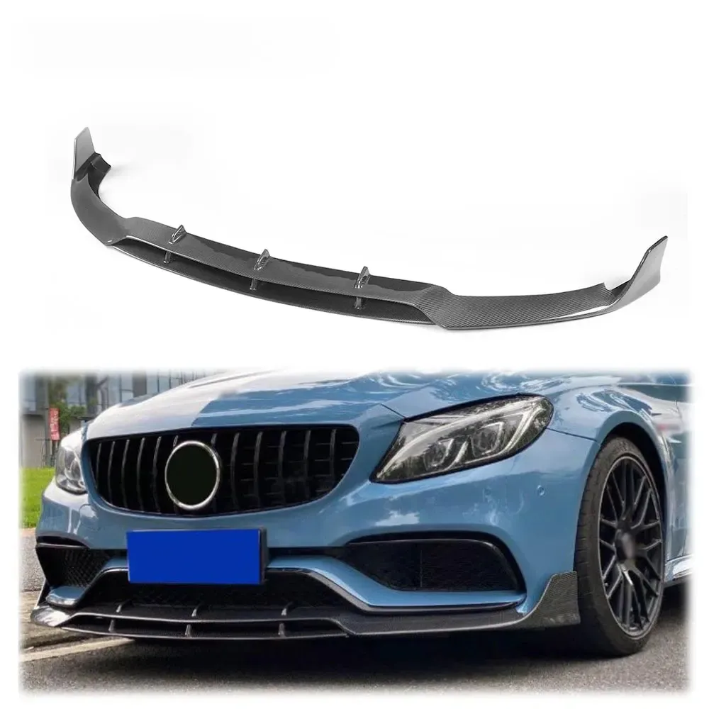 Divisor de labios de barbilla delantera de coche de carreras de fibra de carbono C63 para Mercedes Benz Clase C W205 AMG Coupe 2015-2017