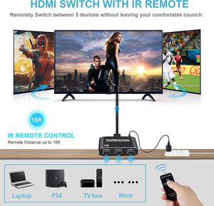 Compatible con UHD 4K60Hz Ultra HD 3D 1080P HDMI 2.0b Switch 3 en 1 Out 3x1 HDMI Selector Switch 18,5 Gbps HDMI Switcher - Product Image 3