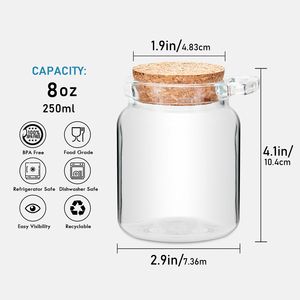 卸売100ml250mlガラスラウンド調味料ソルトスパイスガラスボトルジャー木製コルクとスプーン付き - Product Image 4