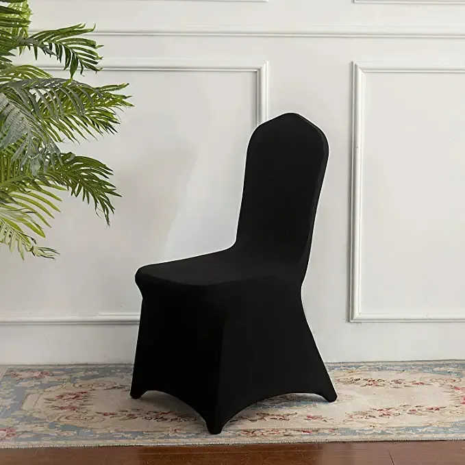 Commercio all'ingrosso bianco nero lavabile poliestere Spandex Stretch decorazione di nozze festa banchetto sedia copertura per eventi soggiorno