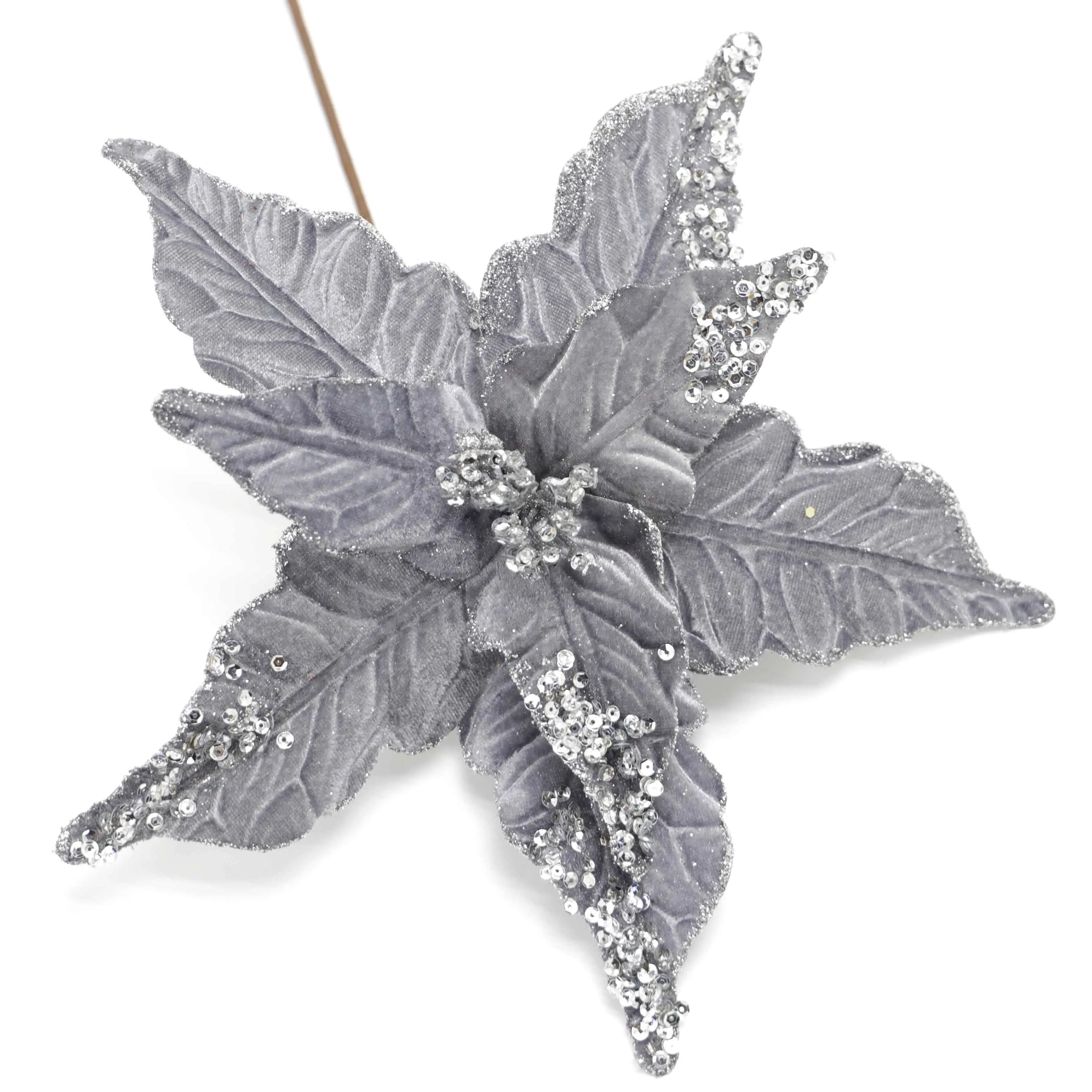 Stella di natale decorativa del tessuto d'argento dello zecchino di scintillio floreale artificiale ampiamente usato degli ornamenti della porta di natale del fiore