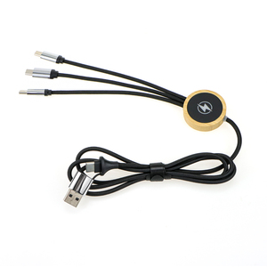 Promocional Nylon trenzado 3-en-1 Entrada dual USB Tipo C Cable 2M LED Logo Cable DE DATOS DE CARGA multifunción para múltiples dispositivos