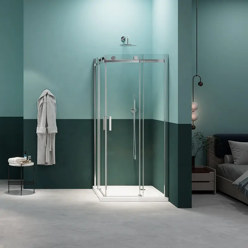 Grand rouleau de salle de bain, Double glissement, boîtier de douche en verre trempé, porte de douche