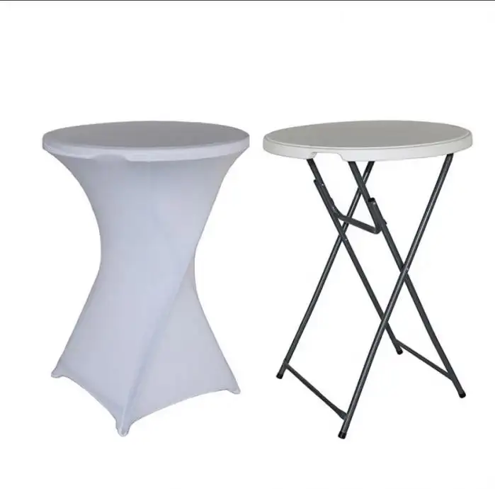 Vêtements de table en spandex ronds personnalisés housses élastiques de fête pour l'extérieur couvertures de table de barre extensible pour cocktail de mariage