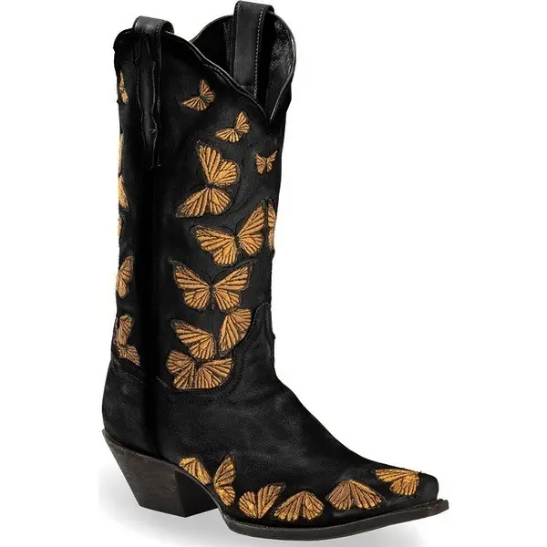 DLR005 Women's Embroidered Butterfly Cowgirl Western Boots Womens Retro Knee High Boot Handmade Leather Cowboy Boots Large Size