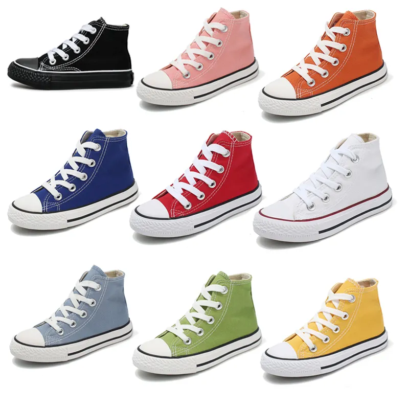 Çocuk yumuşak spor ayakkabılar çok renkler çocuklar klasik tasarım yürüyüş Sneaker kız yüksek kesim kauçuk kanvas ayakkabılar