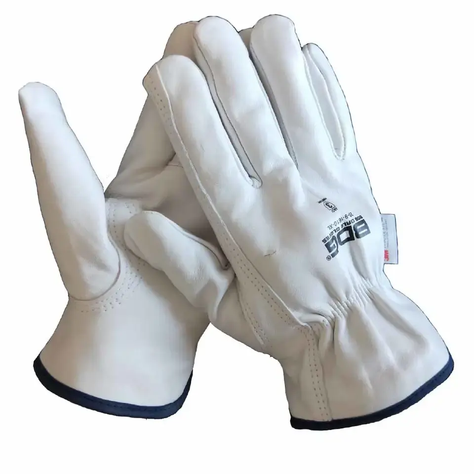 Beyaz keçi deri yüksek kaliteli kış sıcak yan açık özel logo elastik bant sürücü çalışma eldiven