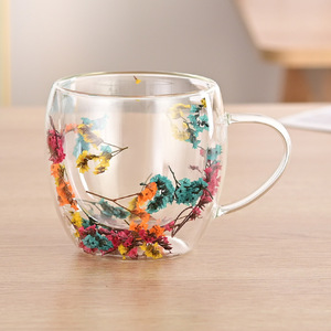 Yüksek sıcaklığa dayanıklı ısıya dayanıklı ve ısıya dayanıklı yaratıcı çift katmanlı akan kum fincan kurutulmuş çiçekler ile - Product Image 6
