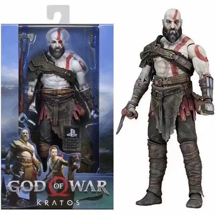 God of war 4 kratos tokoh aksi edisi mewah, mainan boneka model pisau api/kepala kratos dapat digerakkan 7 inci