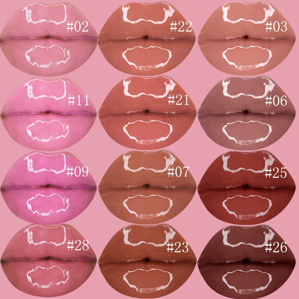 Grosir Kosmetik Vegan Pink Bening Nude Lipgloss Vendor Logo Kustom Glitter Lipgloss Label Pribadi Lip Gloss