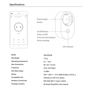 Xiaomi Mi ปลั๊กอัจฉริยะ16A EU WiFi,อะแดปเตอร์ไร้สายทำงานร่วมกับ Mi Home App รีโมทคอนโทรลอัจฉริยะ