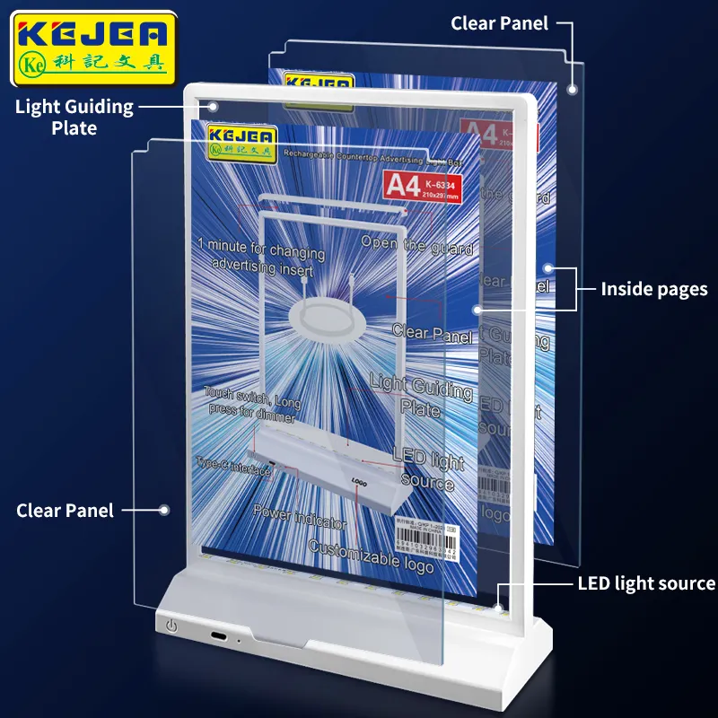 Kejea Kfc Cafe LED Card Holder Stand Display pubblicitario espositore da tavolo Coffee Shop supporto per Menu ricaricabile con scatola luminosa a Led