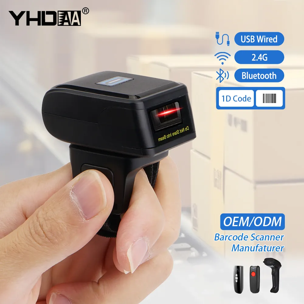 Wireless Ring Type Wearable Barcode Scanner 1D 2D QR Barcode Reader MINI Portable