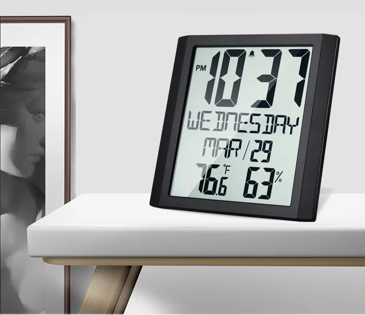 YIZHI Horloge murale multifonctionnelle à grand écran Thermohygromètre créatif pour salon Réveil électronique à affichage numérique