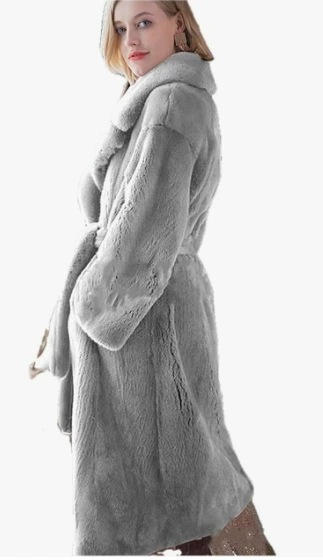 Col costume gris clair + ceinture fourrure de lapin