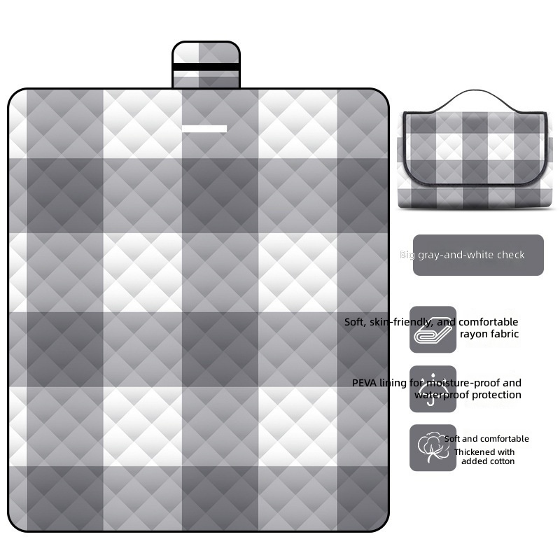 Large gray-white checkered ultrasonic picnic mat