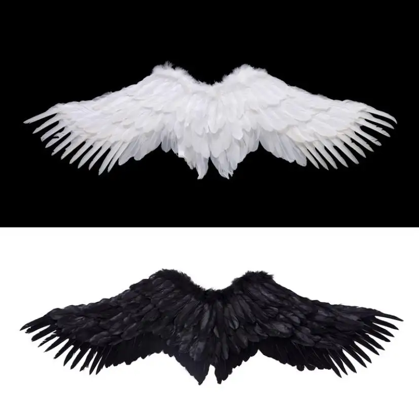 Alas de Ángel de plumas para niñas y mujeres, Cosplay, ala de Hada, disfraz de fiesta de Navidad de Halloween, decoraciones artísticas, negro, blanco, talla M