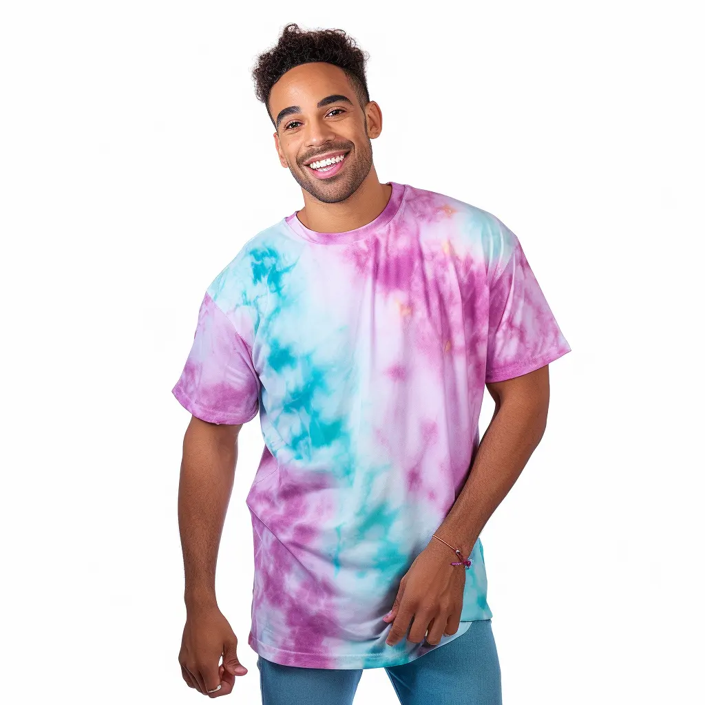 Op Maat Gemaakte Kleurrijke Tie-Dye V-Hals Kraag T-Shirt, Katoenen 5.4 Ounce T-Shirt