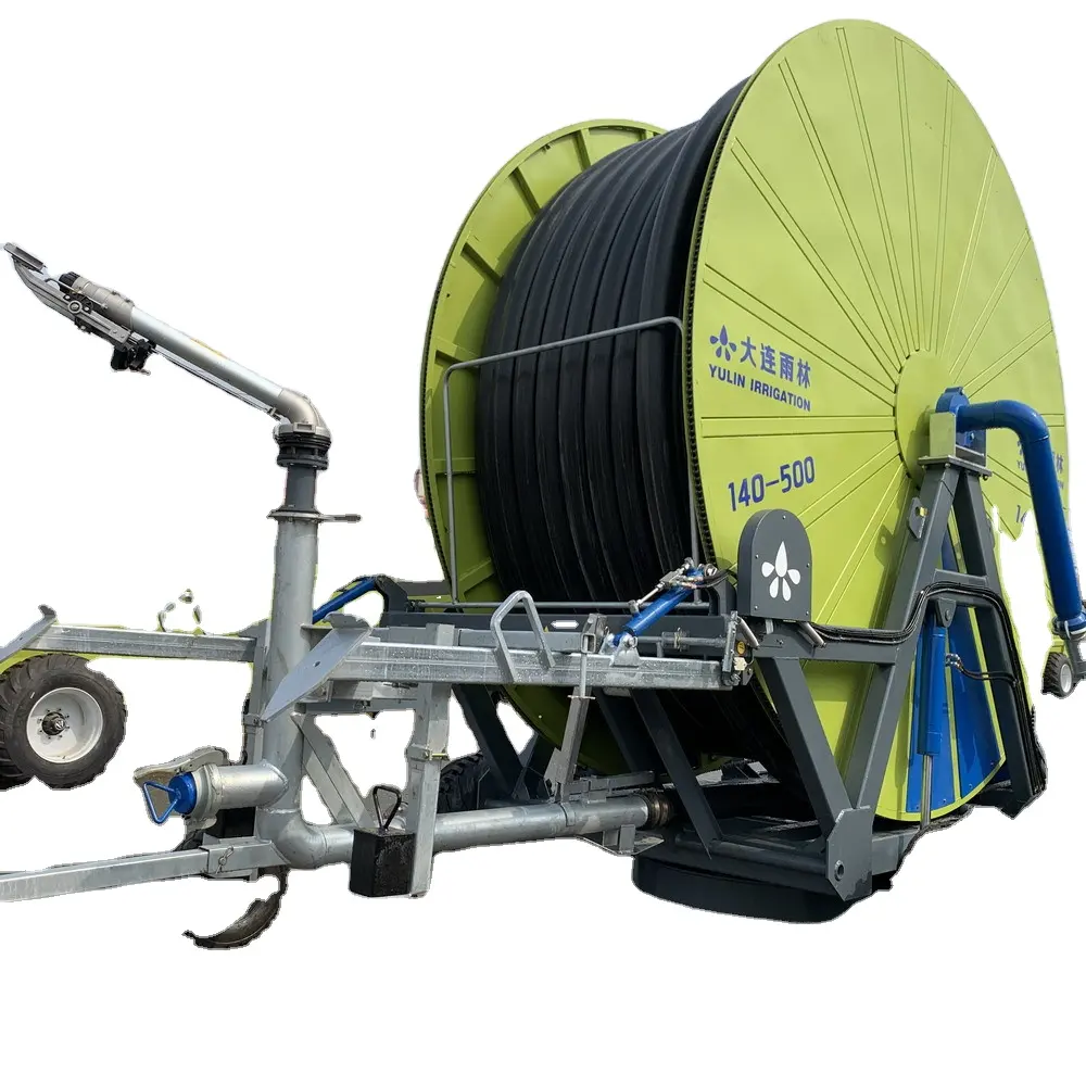 Máquina de riego de carrete de manguera, aspersor de viaje, para tierra pequeña, 2023