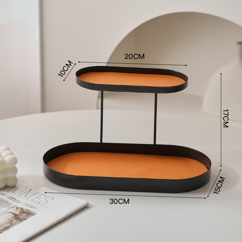 Oval double-layer (black) orange leather