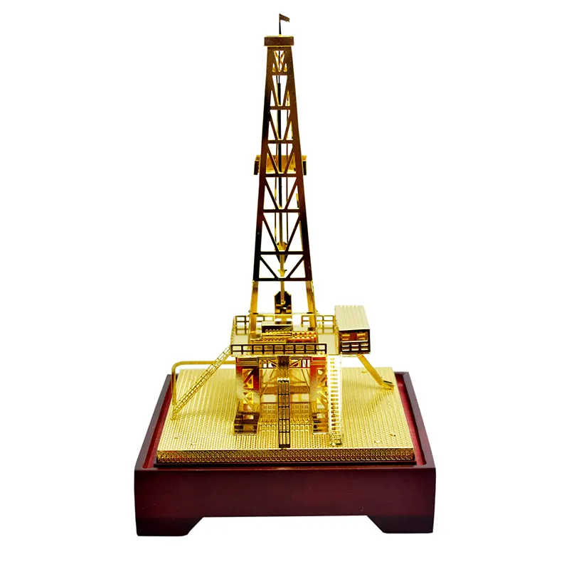 Herramienta de perforación de aceite de cobre, modelo Derrick, Color dorado con estuche de exposición, modelo Oilfield para recoger regalos, decoración del hogar, caja de regalo