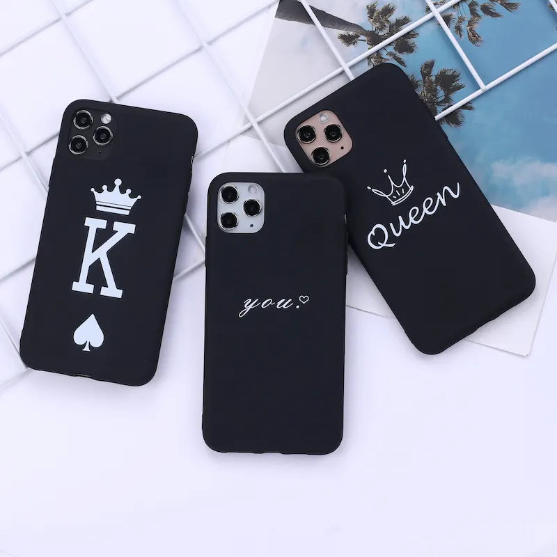 Kral kraliçe şık Poker sevgilisi telefon kapak iPhone 12 13 11 Pro Max X XS XR Max 7 8 7 artı 8 artı 6S SE yumuşak silikon şeker durumda