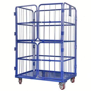 Kolay kurulum dört tekerlekli 4 kapı lojistik sepeti katlanabilir depo kargo kafes arabası - Product Image 5