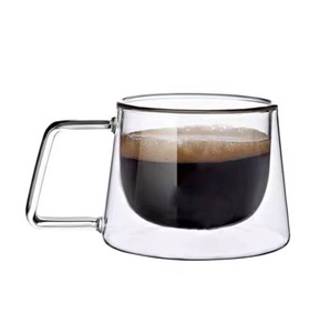 ถ้วยกาแฟเอสเพรสโซทนความร้อนโปร่งใส200มล. แก้วกาแฟผนังสองชั้นพร้อมที่จับถ้วยน้ำชาคาปูชิโน่ลาเต้ G25-156