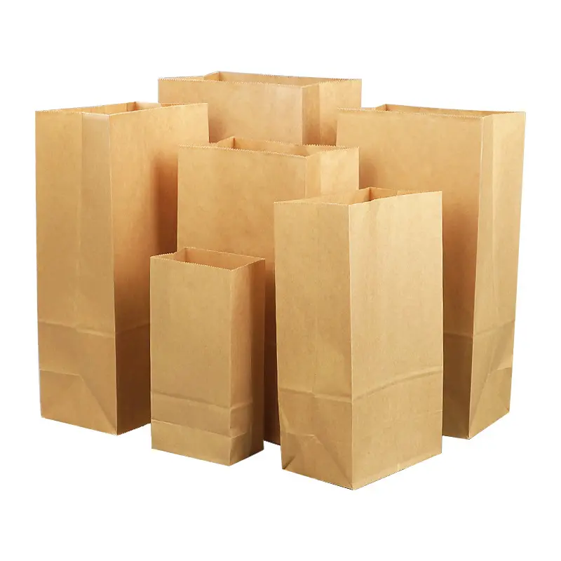 Bolsa de comestibles para restaurante, embalaje marrón para llevar alimentos, bolsa de papel Kraft reciclado, bolsa de comida de papel kraft con logotipo