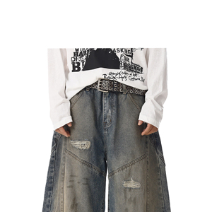 Hochwertige Herren-Jeans im Straight-Baggy-Stil, Streetwear Hip-Hop-Style mit Rissen und Destroyed-Look, Weites Bein - Product Image 3