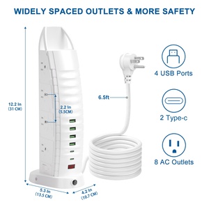 <strong>American</strong> Surge Protector <strong>Power</strong> Strip US Standard Desktop Extension <strong>Socket</strong> 8AC Outlet 4 <strong>USB</strong> a 2TypeC With Switch - Product Image 5