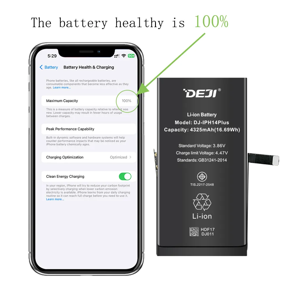 بطارية صحية 100% من DEJI لهاتف iPhone 14 plus بطارية حلوة ناشفة مهمة للتصليح