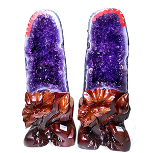 טבעי זוג אמטיסט geode קתדרלות עור מחוספס אמטיסט geode גדול אמטיסט geode קתדרלת לקישוט