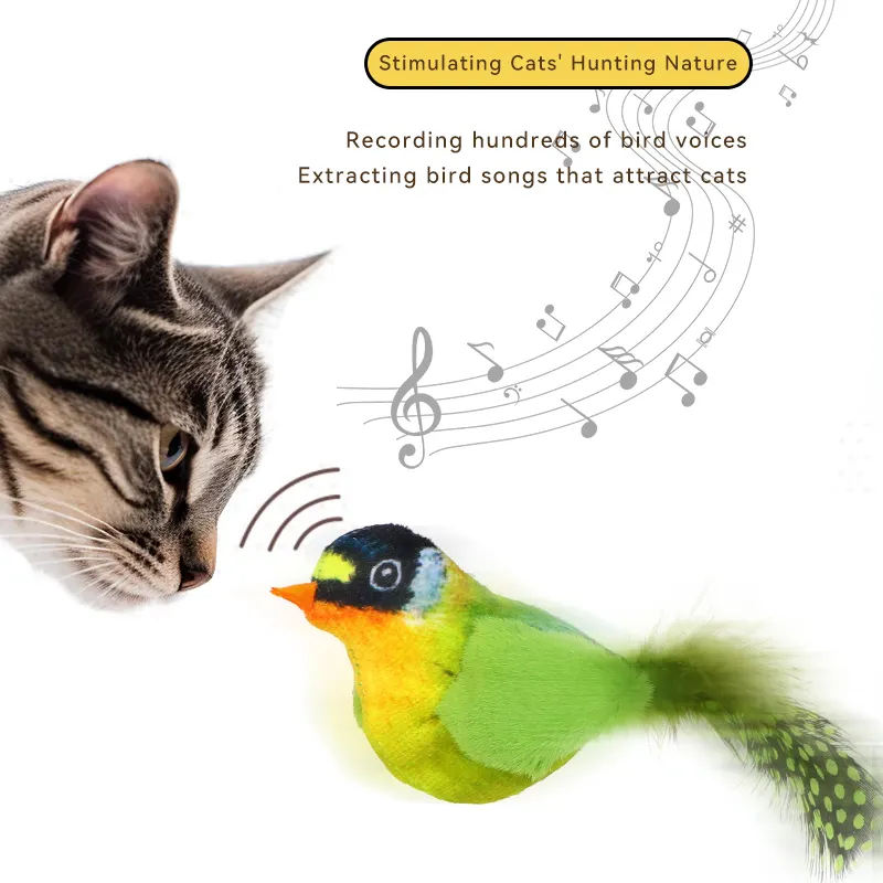 2023 kedi oyuncaklar çırparak kuş Sparrow, gerçekçi cıvıltı Tweet, dokunmatik aktif yavru oyuncak interaktif kedi egzersiz oyuncaklar