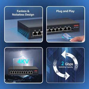 Solución PSE Red Ethernet No administrado 8 puertos 10/100M Conmutador POE con 2 100M RJ45 Puerto de enlace ascendente para cámara CCTV AP - Product Image 4