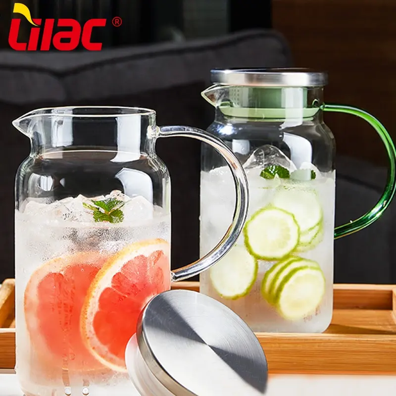 ILAC-Jarra de acero inoxidable con tapa de vidrio nacional, Premium de 1400ML utensilio de cocina, agua caliente y fría