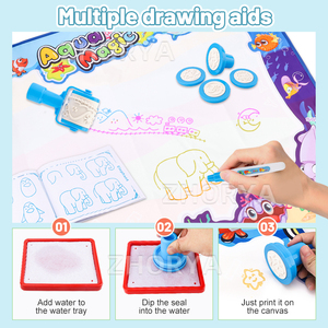 Zhorya matras gambar air pendidikan dini anak-anak tikar lukisan coretan 150*90 alas lukisan ajaib tikar corat-coret ajaib Aqua - Product Image 5