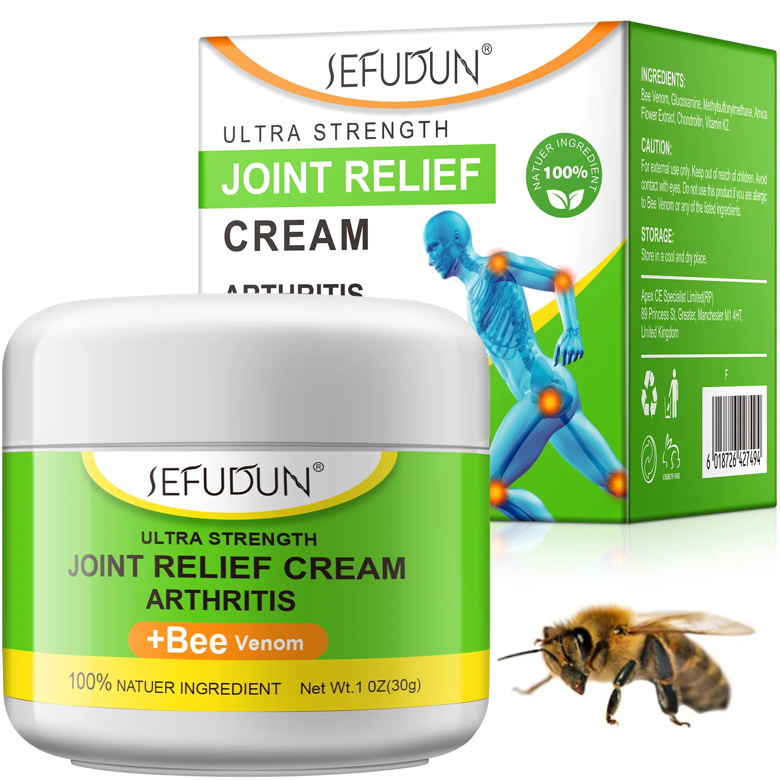 SEFUDUN naturel en gros vitamine K2 venin d'abeille genou épaule oignon crème de massage anti-douleur, crème anti-douleur articulaire du dos