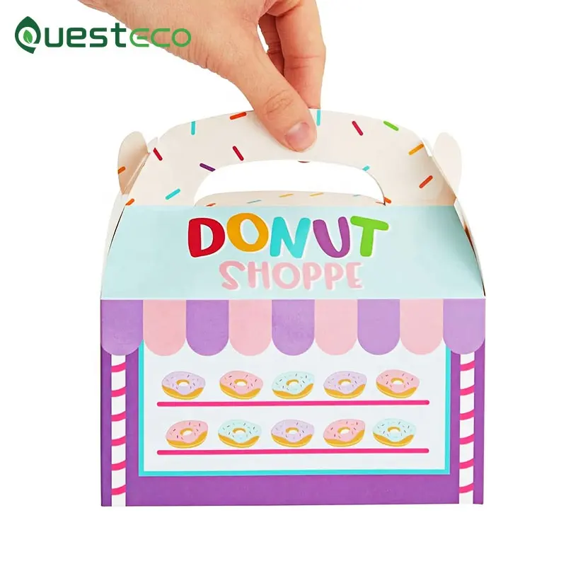 Aangepaste Of Standaard Lage Prijs Kerstcadeau Verpakkingsdozen Mini-Formaat Donut Verpakking Roze Papieren Doos Set Dozen Met Handvat
