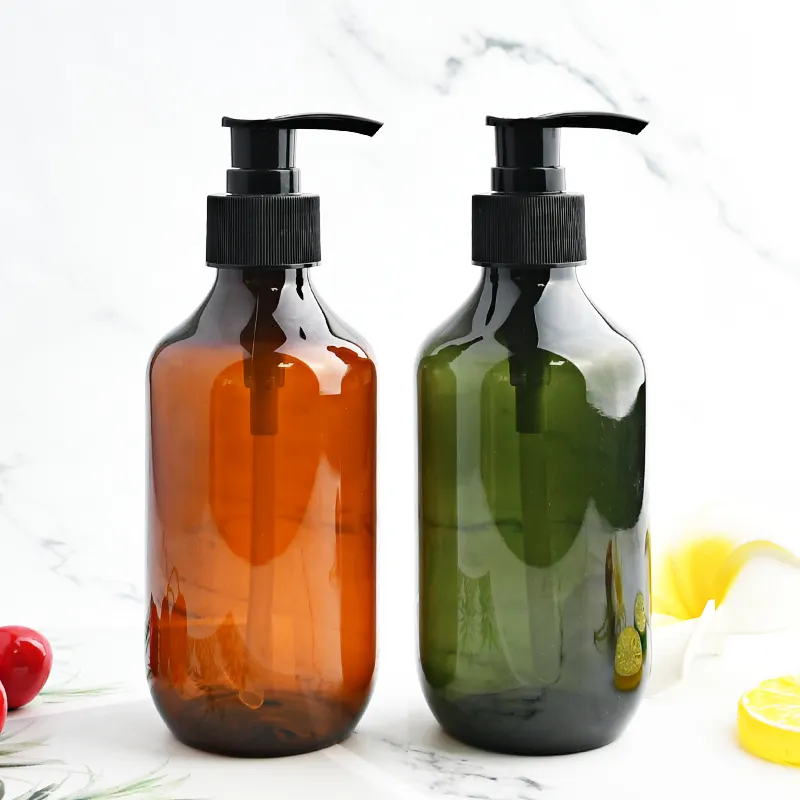 Vert ambre 200 300 500 ml bouteilles de shampoing et d'après-shampoing de luxe pour animaux de compagnie emballage pompe de gel de douche bouteille en plastique vide pour cheveux