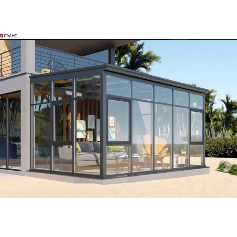 Taglio termico personalizzato all'aperto free standing design moderno con doppi vetri in alluminio temperato vetro stratificato casa sunroom