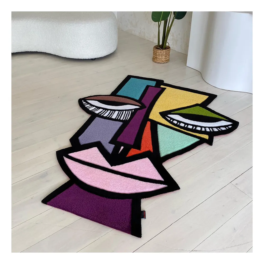 Tappeto tufting cubismo astratto estetico di forma personalizzata per soggiorno, grande tappeto turco fatto a mano per la decora